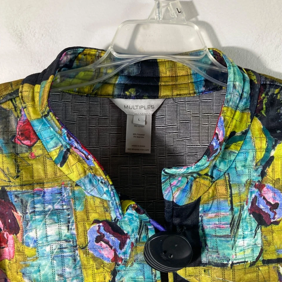 Chaqueta con botones para mujer Multiples Art to Wear verde rojo L poliéster spandex grande B Foto 3 de 4