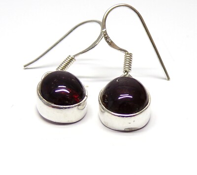 Handarbeit 925 Sterling Silber ovale Granat Ohrhänger + Geschenktüte 30 x 8 mm