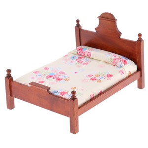 Dollhouse Miniature Bedroom Furniture Floral Double Bed 1 ...