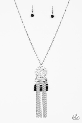 Paparazzi "Western Wayward" Silver Dream Catcher Patterned Fringe Necklace - Picture 2 of 3