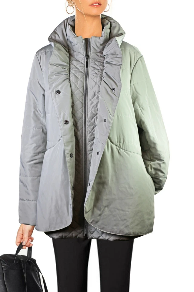 CENTIGRADE Lagenlook Feminine Steppjacke Wattierte Winter Jacke Grau NEU Gr.42  - Bild 2 von 4