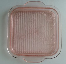 Vintage Pink Depression Glas 61/2" 2-Handled Square Ribbed Tray