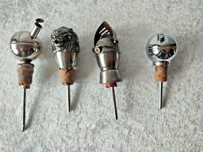 Vier Flaschenausgießer, 1 x Ritterkopf, 1 x Löwe, 2 x Ballon, 70er/80er Jahre