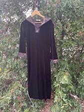 Vintage Diamond Tea Velour Robe, Size M, Maxi, Coffee Brown