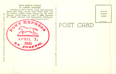 Pony Express Stables Museum in St. Joseph Missouri MO 1960s Chrome