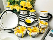 Terramoto Ceramic Bee YOU PICK Bowl Set or Canister, or Pitcher or Spoon Rest or