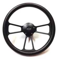 14" Billet Steering Wheel + Adapter Chevy 03-14 Black Wrap and Horn Button