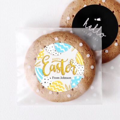 100pcs Adhesive Cello Bag + Personalized Happy Easter Sticker Candy Cookie Bags