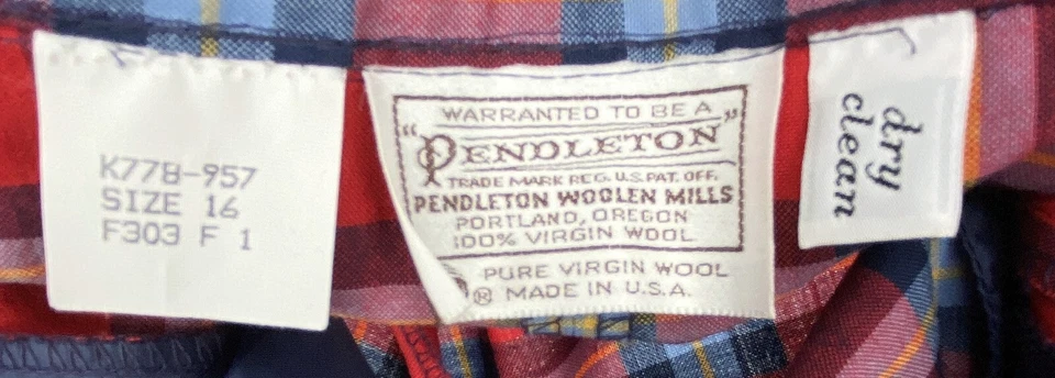 Pantalón a cuadros rojo Pendleton para mujer 16 con pliegues de lana virgen Vtg Foto 4 de 4