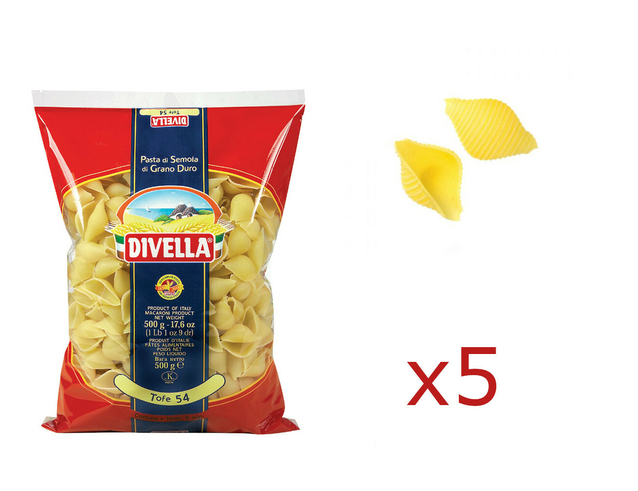 Pasta Divella Italienische TOFE aus Hartweizenmehl 5 Stück 500 gr