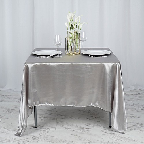 Silver SATIN 72x72" SQUARE Table OVERLAY Wedding Party Topper Light Gray - Picture 4 of 6