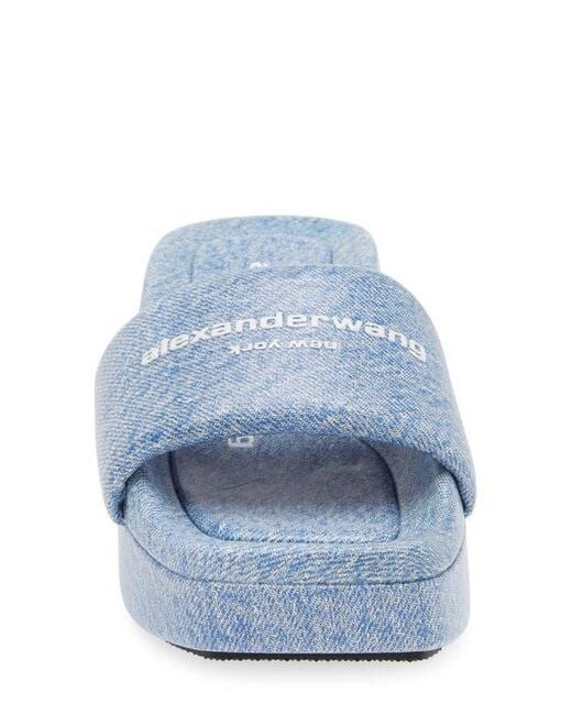 Alexander Wang ☆Trompe L'oeil Denim フロート ヒールサンダル Alexander Wang Float Denim Print Leather Platform Slide