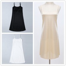 Women Satin Strappy Dress Full Slip Chemise Faux Silk Petticoat Underskirt