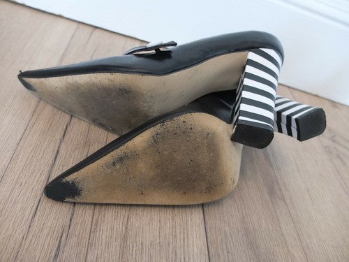 Alba Moda Gorgeous Leather Court Shoes Size 39 Top Black/White - Picture 6 of 7
