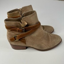 Lauren Ralph Lauren Light Tan Suede Ankle Boots with Decorative Straps Size 8.5