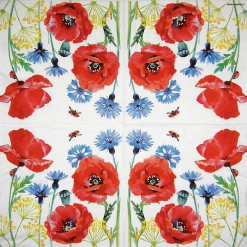 4x Single Paper Napkins for Decoupage and Party - Cornflower and poppy - Picture 3 of 4
