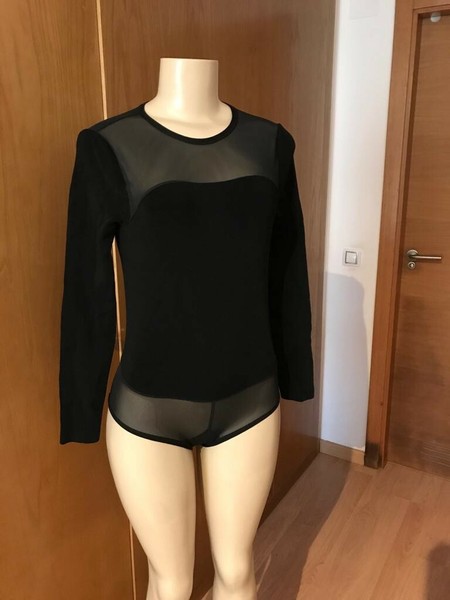 ZARA Body combinado Tull, Con estiramiento, Negro, Talla S