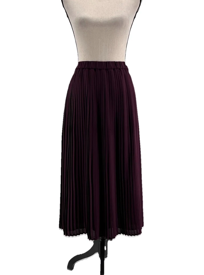 Eileen Fisher Mujer Cuchillo Plisado Midi Falda Púrpura 12 Grande Pull On Foto 4 de 4