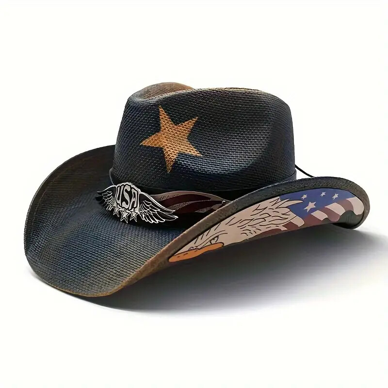 Cowboy Hat USA wings w/ eagle Vintage Western Shapeable Brim  display picture 3