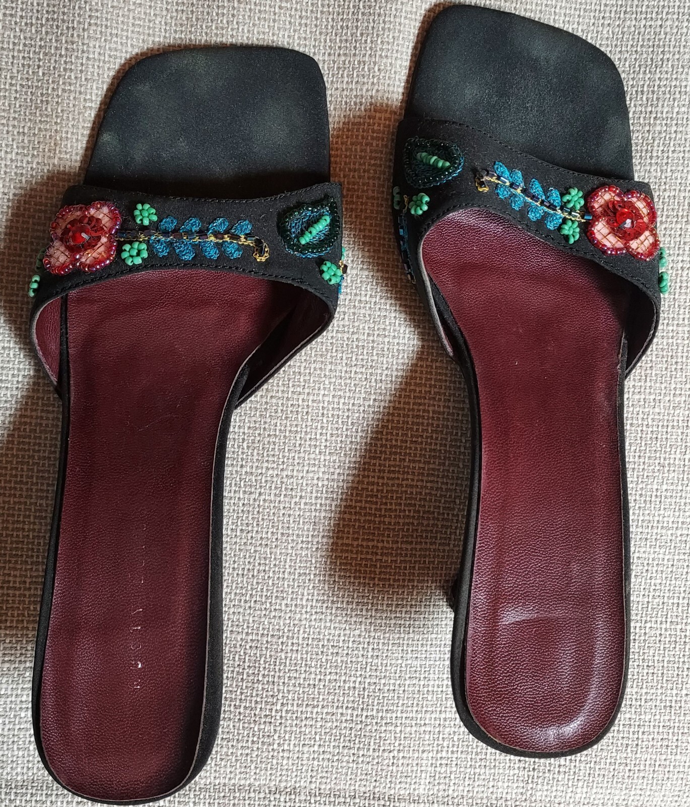 Black Beaded Dressy Sandals low heels 