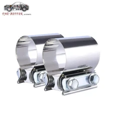2PCS 2.5 Inch Butt Joint Band Exhaust Clamp Sleeve Coupler T304 Stainless Steel