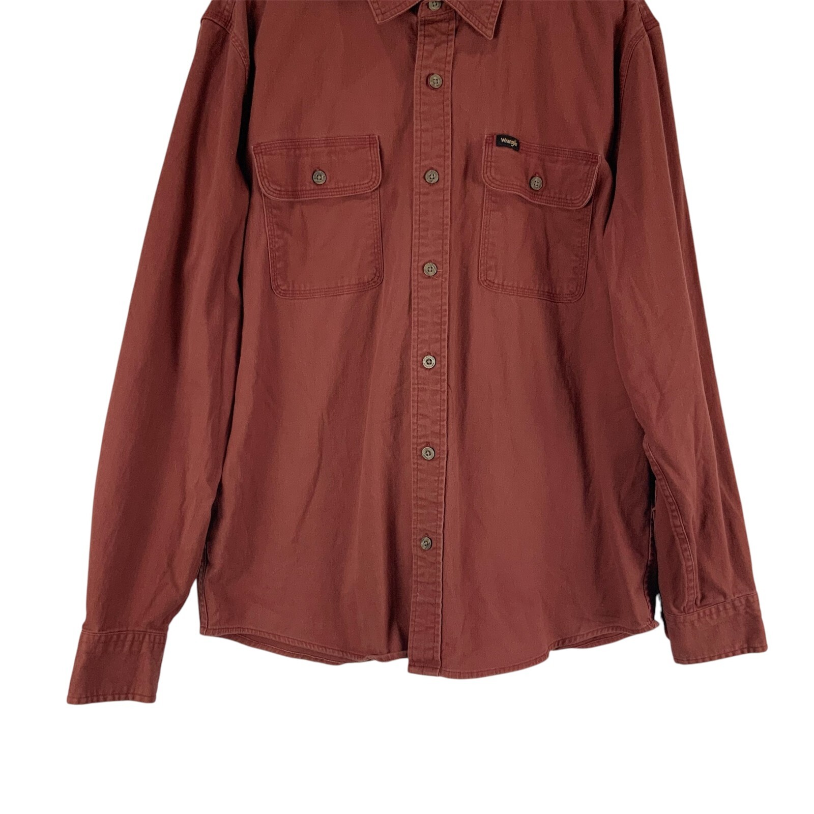 Wrangler Red Long Sleeve Collared Heavy Button Down Shirt Size L w/Front Pockets