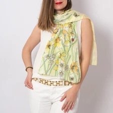 Hand Painted Yellow Pure Silk Scarf Floral Butterfly Scarf Gift For Her 62X22