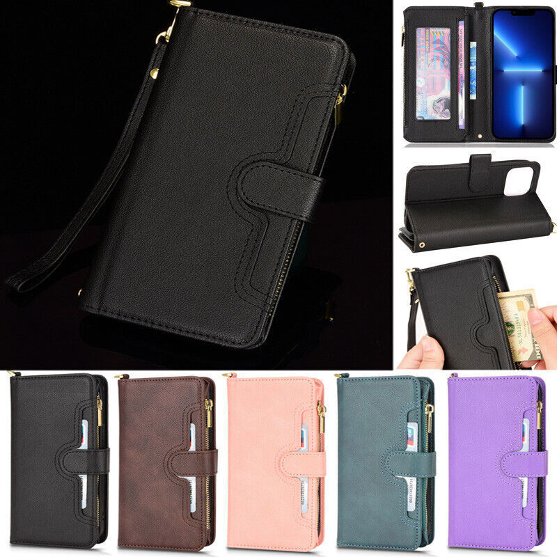 Zipper Card Wallet Flip Leather Case for iPhone 14 13 12 11 XR XS 7 8 Pro Max