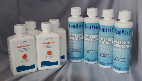 Produktbild von 2x AguaNova Wasserbett Conditioner & 2x Bubble Ex – Pflegeset Für Wasserbetten Bis 400/800 Liter