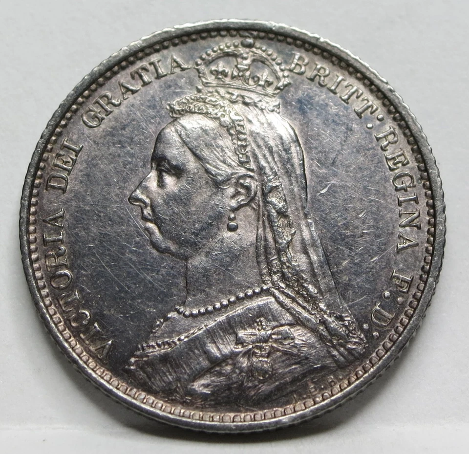 GREAT BRITAIN UK England 6 pence Sixpence 1887 XF AU Victoria Silver Crown #E40 - Image 4 of 4