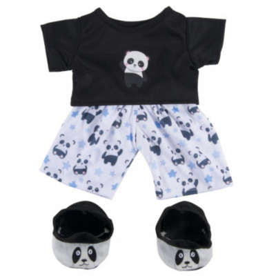 Teddybär Kleidung - 10''/25cm - Panda Pyjama Schlafanzug & Hausschuhe