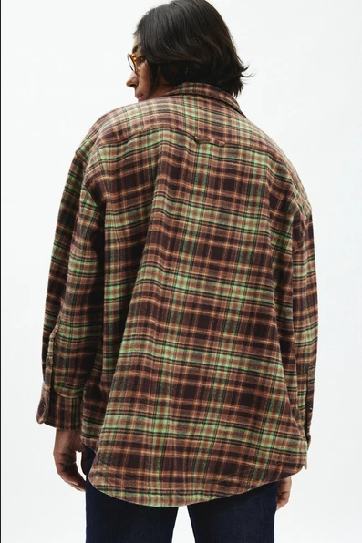 Camisa de Franela BDG Dani Gran Tamaño Marrón Multi Top Urban Outfitters Buttondown S Foto 3 de 4