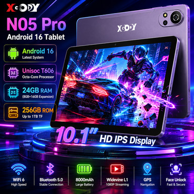 2026 Neuests 10.1'' Tablet Android 16 24GB RAM+256GB ROM 8000mAh 4G LTE 2SIM GPS