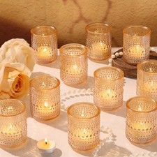 15Pcs Glass Votive Candle Holders, Gold Tea Light Candle Holders Vintage Fall...
