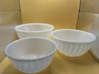 FIRE KING Swirl Mixing Bowl Nested Set of 3 White Vintage Anchor Hocking VG+++