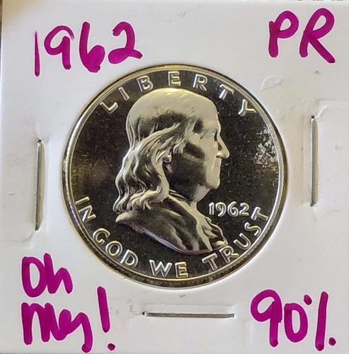 1962 FRANKLIN HALF DOLLAR GEM PROOF CAMEO 90% SILVER