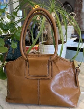 HOBO International Sheila Medium Brown Polished Leather Satchel Crossbody Bag