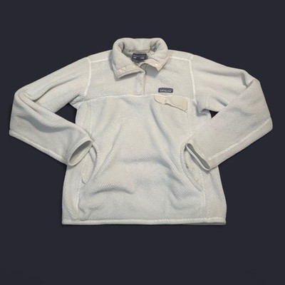 Patagonia Women s White Cream T-Snap Button Up Fleece Pullover Jacket Size Small
