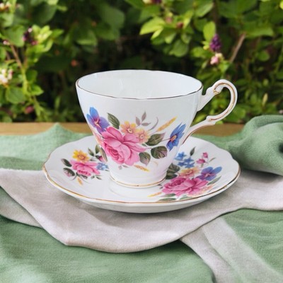Regency Bone China Teacup & Saucer Made in England Floral Pink