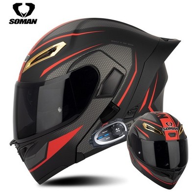 Flip Up Motorcycle Helmet Bluetooth Intercom Built-in Camera System DOT Approved