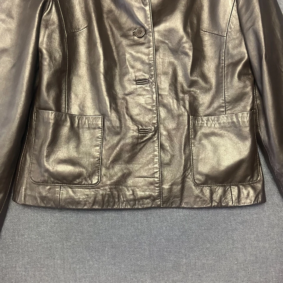 Blazer Croft & Barrow de cuero de cordero para mujer talla M chaqueta marrón poliéster Foto 3 de 4