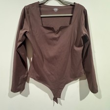 Old Navy Notch Neck Long Sleeve Bodysuit Womens XL Brown Stretch Minimalist