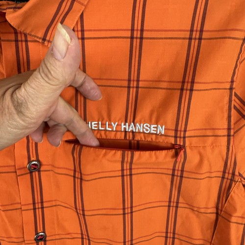 Helly Hansen Ekolab Men's M Button Up SS Shirt orange Plaid - Picture 5 of 14