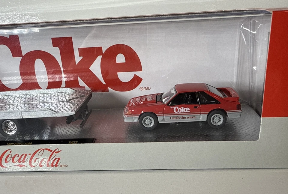 M2 Coca-Cola 1990 Ford Mustang GT 5.0 Foxbody C8000 Flatbed Truck NIB 750 Chase - Image 2 of 4