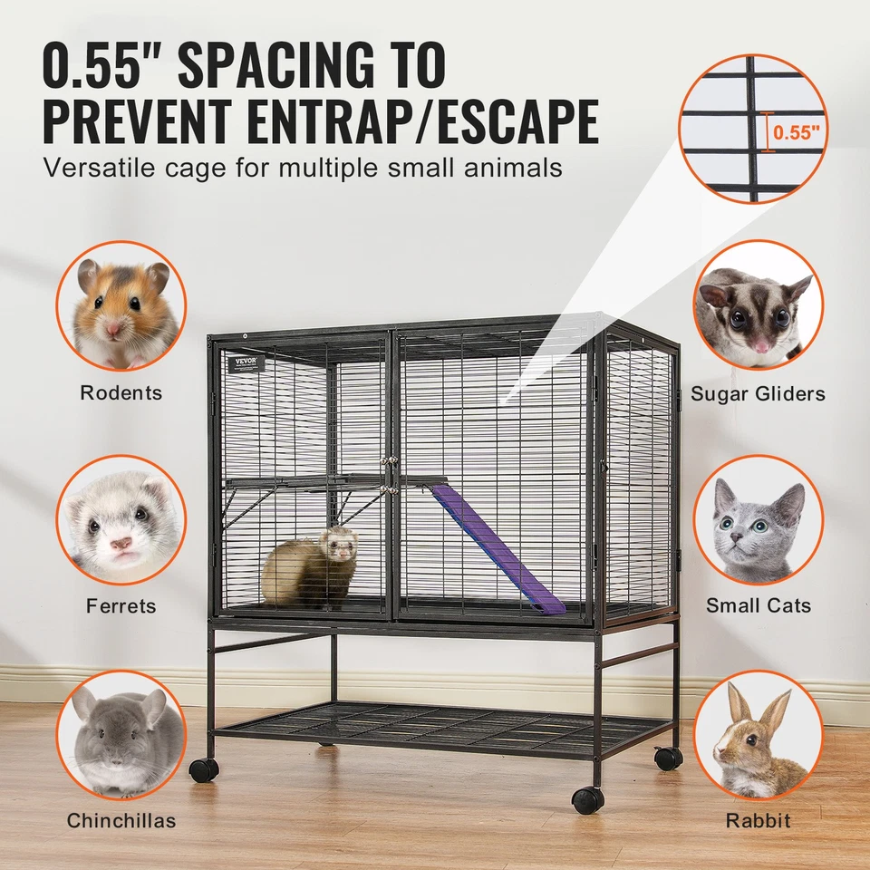 VEVOR Cage à furet roulante 2 niveaux métal pour petits animaux 100cm avec rampe - Photo 3/4
