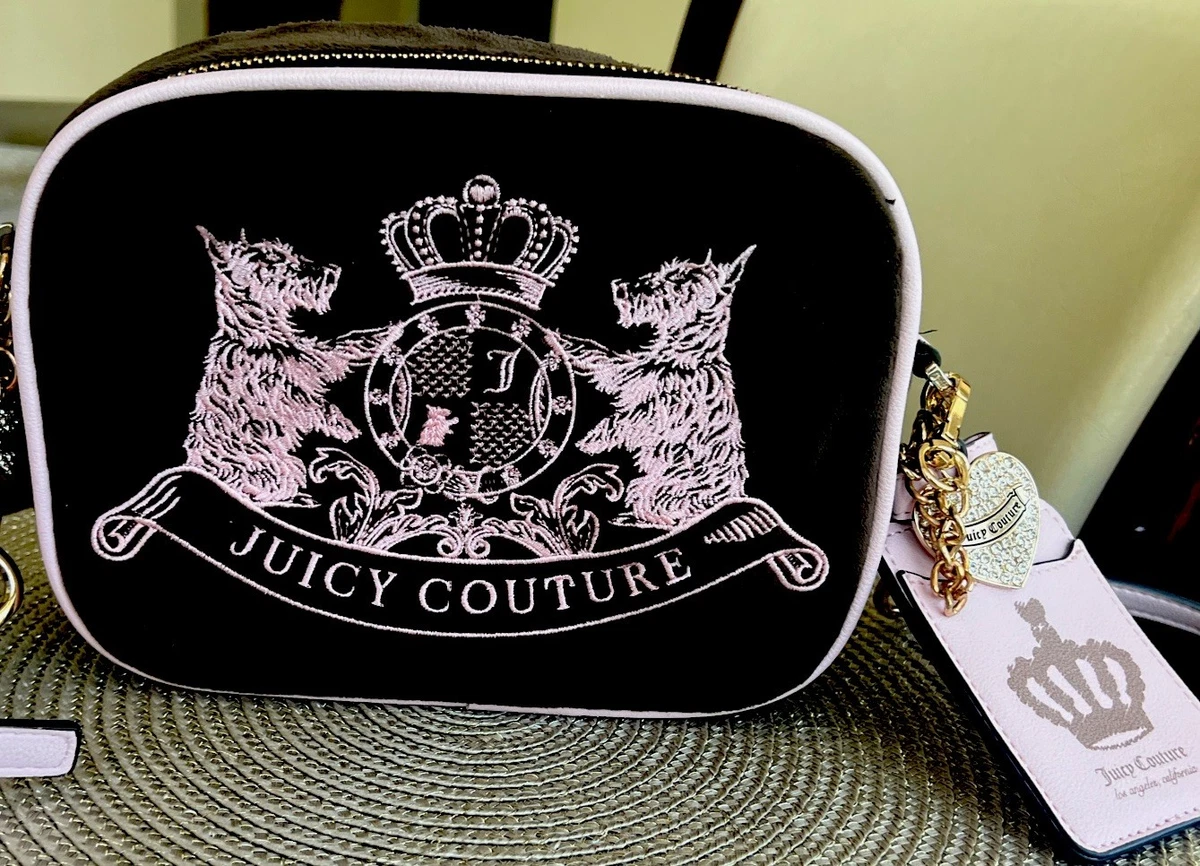 Juicy Couture Velour Heritage Satchel Purse Bag Black  Juicy Couture Mint and Black Satchel with Crown Crest display picture 1
