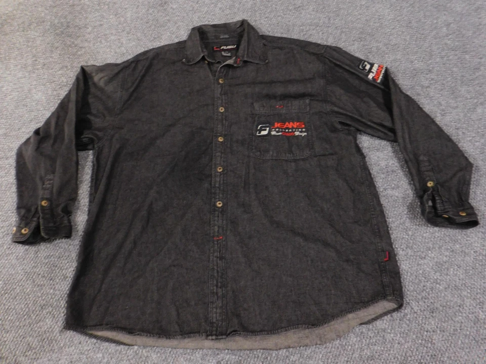 Camisa vaquera FUBU para hombre XXL negra denim con botones manga larga logotipo bordado Foto 3 de 4