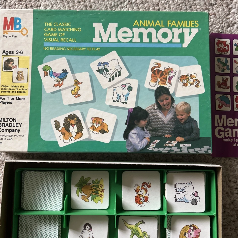 VTG 1986 Milton Bradley ANIMAL FAMILIES Memory Card Matching Game Complete Match - Image 3 of 4