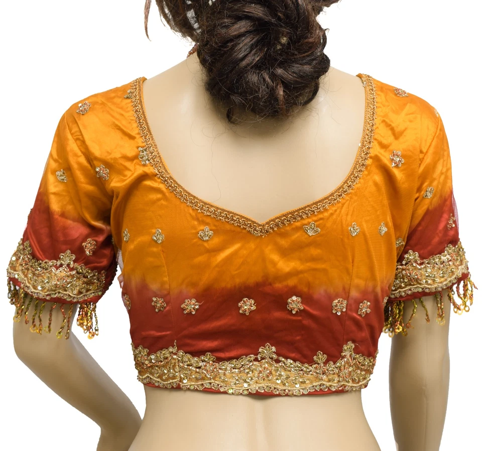 Blusa Sari Sushila Vintage Preparada Cosida Red Cuentas a Mano Diseñador Choli Foto 4 de 4