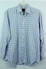 David Donahue 16.5 34/35 Men's Dress Shirt Blue Plaid Checks Button Front Spread
